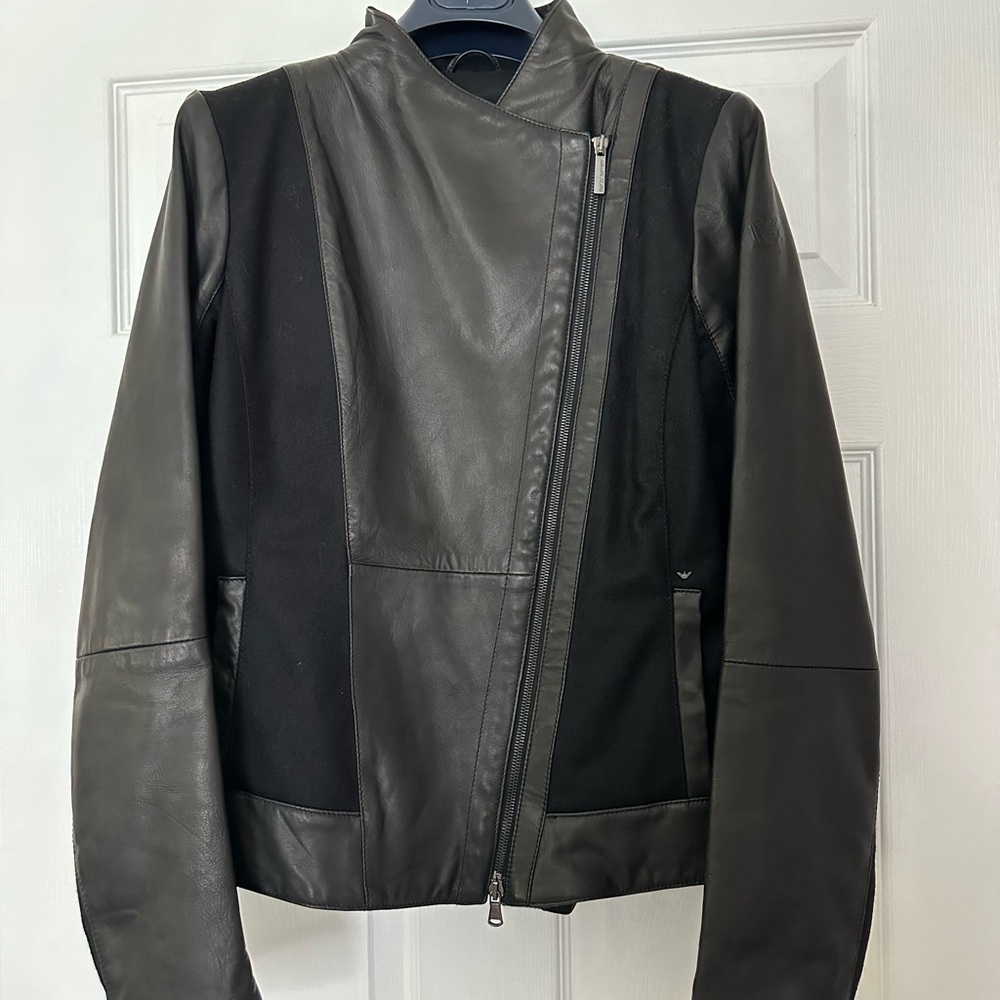 New: Armani Jeans Wool Leather Biker Jacket